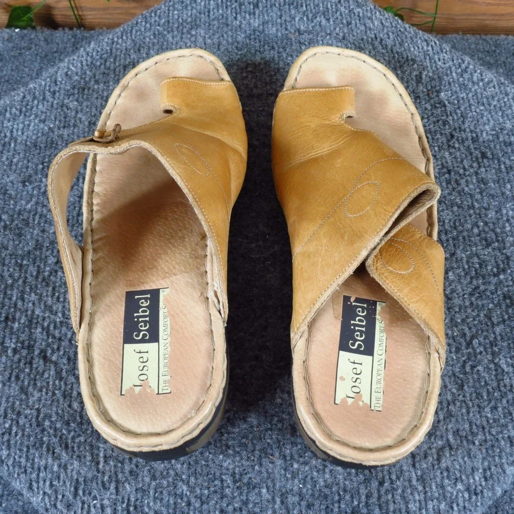 Josef Seibel Rosalie Women Wedge‎ Sandals Size 40 Comfort Casual Tan Leather